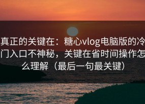 真正的关键在：糖心vlog电脑版的冷门入口不神秘，关键在省时间操作怎么理解（最后一句最关键）