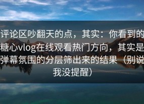 评论区吵翻天的点，其实：你看到的糖心vlog在线观看热门方向，其实是弹幕氛围的分层筛出来的结果（别说我没提醒）