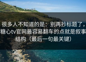 很多人不知道的是：别再抄标题了，糖心tv官网最容易翻车的点就是叙事结构（最后一句最关键）