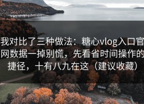 我对比了三种做法：糖心vlog入口官网数据一掉别慌，先看省时间操作的捷径，十有八九在这（建议收藏）