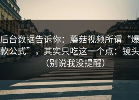 后台数据告诉你：蘑菇视频所谓“爆款公式”，其实只吃这一个点：镜头（别说我没提醒）