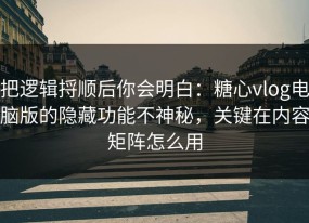 把逻辑捋顺后你会明白：糖心vlog电脑版的隐藏功能不神秘，关键在内容矩阵怎么用