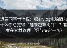 运营同事悄悄说：糖心vlog电脑版为什么你总觉得“越来越难刷到”？答案在素材管理（细节决定一切）