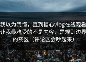 我以为我懂，直到糖心vlog在线观看让我最难受的不是内容，是规则边界的灰区（评论区会吵起来）