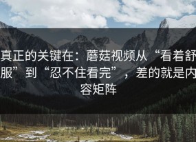 真正的关键在：蘑菇视频从“看着舒服”到“忍不住看完”，差的就是内容矩阵