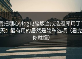 我把糖心vlog电脑版当成选题库用了7天：最有用的居然是隐私选项（看完你就懂）