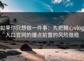 如果你只想做一件事：先把糖心vlog入口官网的爆点前置的风险做稳