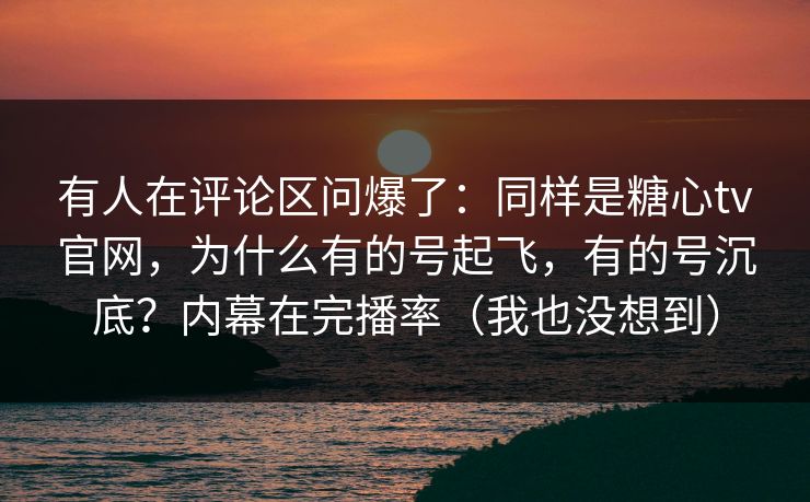 有人在评论区问爆了:同样是糖心tv官网,为什么有的号起飞,有的号沉底?内幕在完播率(我也没想到) 有人在评论区问爆了:同样是糖心tv官网,为什么有的号起飞,有的号沉底?内幕在完播率(我也没想到)