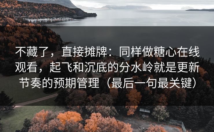 不藏了,直接摊牌:同样做糖心在线观看,起飞和沉底的分水岭就是更新节奏的预期管理(最后一句最关键) 不藏了,直接摊牌:同样做糖心在线观看,起飞和沉底的分水岭就是更新节奏的预期管理(最后一句最关键)