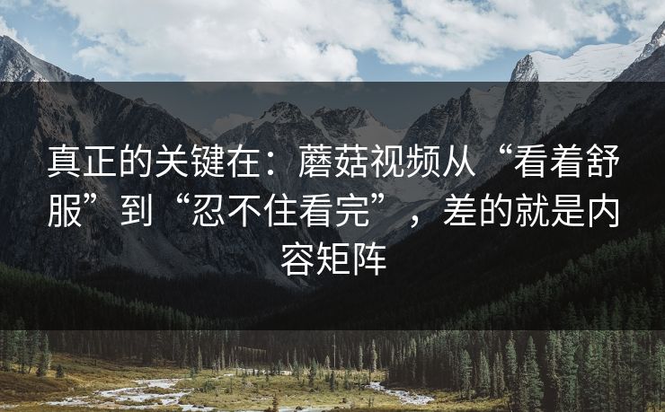 真正的关键在:蘑菇视频从“看着舒服”到“忍不住看完”,差的就是内容矩阵 真正的关键在:蘑菇视频从“看着舒服”到“忍不住看完”,差的就是内容矩阵