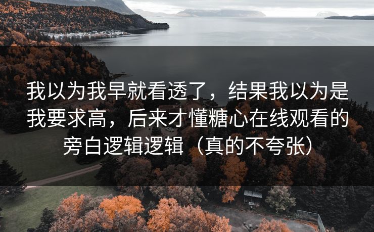 我以为我早就看透了，结果我以为是我要求高，后来才懂糖心在线观看的旁白逻辑逻辑（真的不夸张）