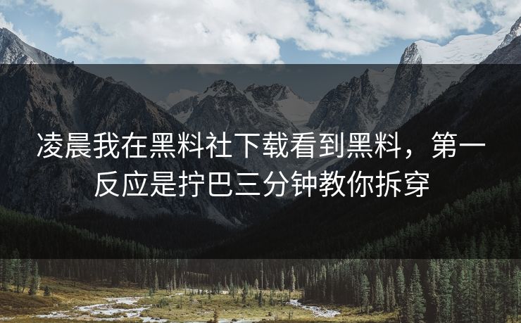 凌晨我在黑料社下载看到黑料，第一反应是拧巴三分钟教你拆穿